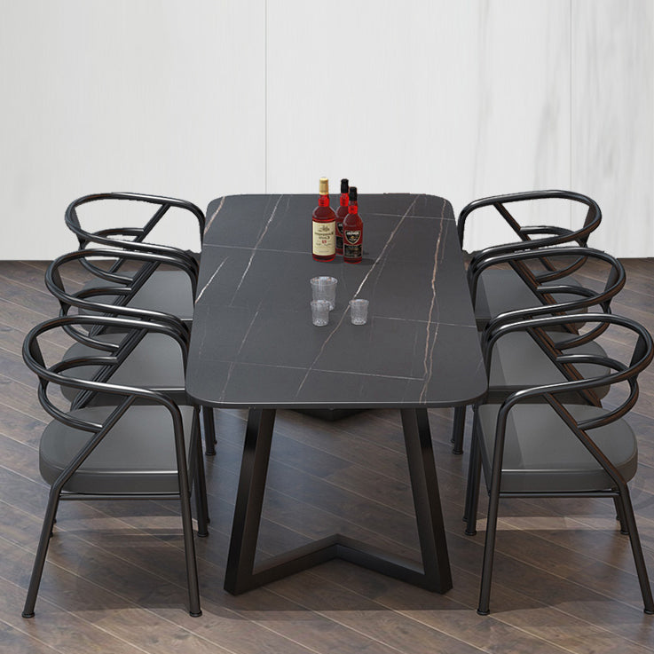 Industrial Rectangle Dining Table Sintered Stone Table with Double Pedestal Clearhalo ' dining_table' 'Dining Tables & Seating' 'Dining Tables' 'furn' 'furn_dining_table' 'Furniture' 'furniture_dining_table' 'Kitchen & Dining Furniture' 'kitchen&dining_furn' 'kitchen' 'kitchen_dining_table' 3739809