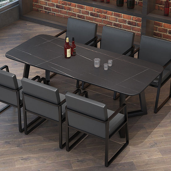 Industrial Rectangle Dining Table Sintered Stone Table with Double Pedestal Clearhalo ' dining_table' 'Dining Tables & Seating' 'Dining Tables' 'furn' 'furn_dining_table' 'Furniture' 'furniture_dining_table' 'Kitchen & Dining Furniture' 'kitchen&dining_furn' 'kitchen' 'kitchen_dining_table' 3739811