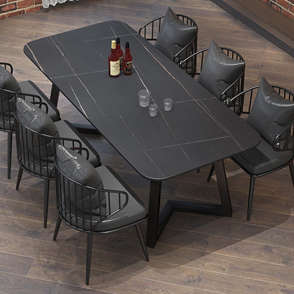 Industrial Rectangle Dining Table Sintered Stone Table with Double Pedestal Clearhalo ' dining_table' 'Dining Tables & Seating' 'Dining Tables' 'furn' 'furn_dining_table' 'Furniture' 'furniture_dining_table' 'Kitchen & Dining Furniture' 'kitchen&dining_furn' 'kitchen' 'kitchen_dining_table' 3739813