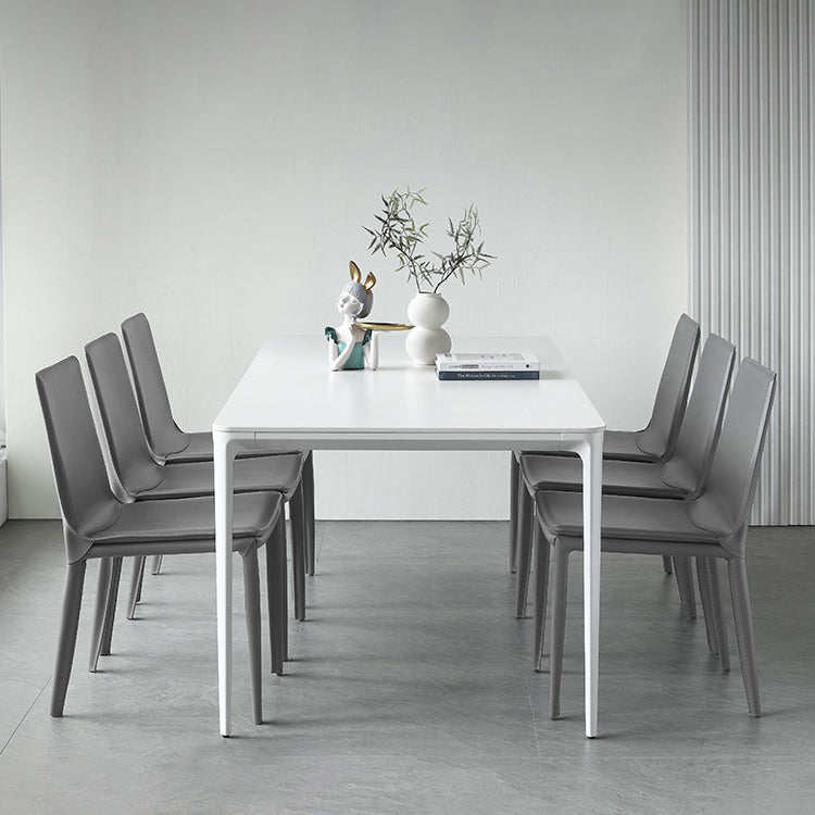Modern White Kitchen Dining Table Sintered Stone Rectangle Shape Dining Table with 4 Legs Base Clearhalo ' dining_table' 'Dining Tables & Seating' 'Dining Tables' 'Furniture' 'furniture_dining_table' 'Kitchen & Dining Furniture' 'kitchen&dining_furn' 'kitchen' 'kitchen_dining_table' 3739839