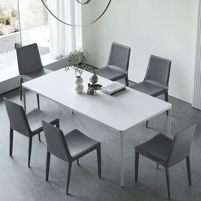 Modern White Kitchen Dining Table Sintered Stone Rectangle Shape Dining Table with 4 Legs Base Clearhalo ' dining_table' 'Dining Tables & Seating' 'Dining Tables' 'Furniture' 'furniture_dining_table' 'Kitchen & Dining Furniture' 'kitchen&dining_furn' 'kitchen' 'kitchen_dining_table' 3739841
