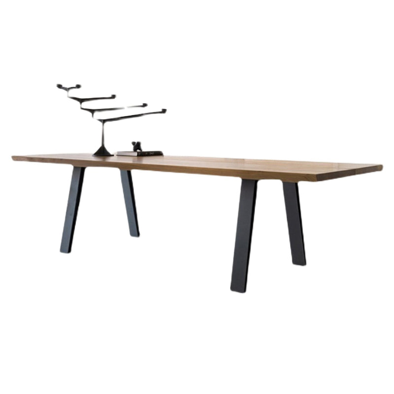 Rectangle 4 Legs Industrial Dining Table Wood Color Fixed Table of Solid Wood Clearhalo ' dining_table' 'Dining Tables & Seating' 'Dining Tables' 'furn' 'furn_dining_table' 'Furniture' 'furniture_dining_table' 'Kitchen & Dining Furniture' 'kitchen&dining_furn' 'kitchen' 'kitchen_dining_table' 3739858