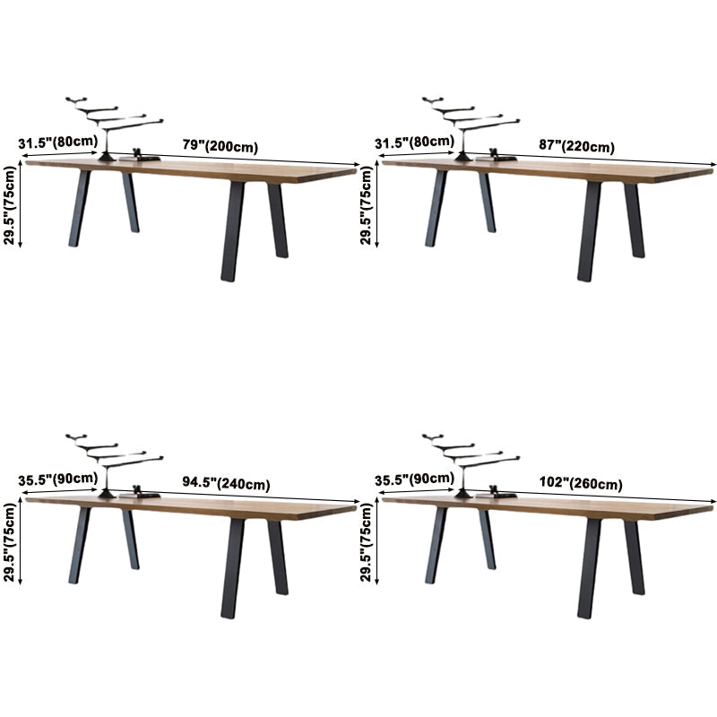 Rectangle 4 Legs Industrial Dining Table Wood Color Fixed Table of Solid Wood Clearhalo ' dining_table' 'Dining Tables & Seating' 'Dining Tables' 'furn' 'furn_dining_table' 'Furniture' 'furniture_dining_table' 'Kitchen & Dining Furniture' 'kitchen&dining_furn' 'kitchen' 'kitchen_dining_table' 3739861