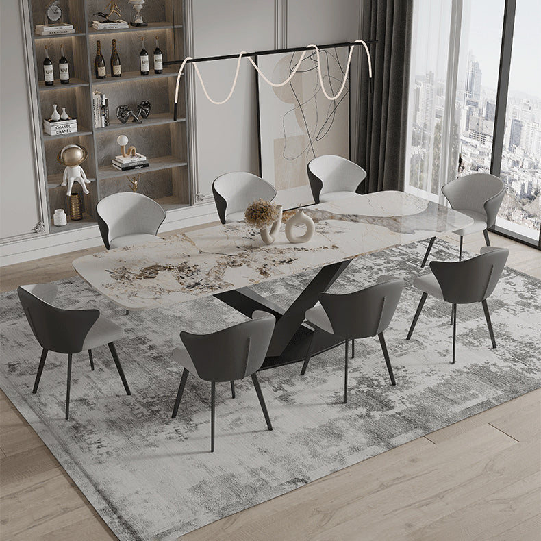 Sintered Stone Top Dining Table Rectangle Table with Metal Black Pedestal Base Clearhalo ' dining_table' 'Dining Tables & Seating' 'Dining Tables' 'furn' 'furn_dining_table' 'Furniture' 'furniture_dining_table' 'Kitchen & Dining Furniture' 'kitchen&dining_furn' 'kitchen' 'kitchen_dining_table' 3739877