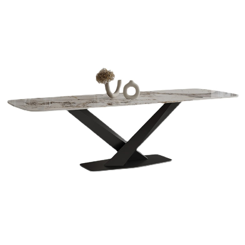 Sintered Stone Top Dining Table Rectangle Table with Metal Black Pedestal Base Clearhalo ' dining_table' 'Dining Tables & Seating' 'Dining Tables' 'furn' 'furn_dining_table' 'Furniture' 'furniture_dining_table' 'Kitchen & Dining Furniture' 'kitchen&dining_furn' 'kitchen' 'kitchen_dining_table' 3739881