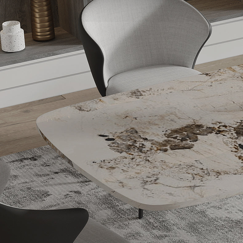 Sintered Stone Top Dining Table Rectangle Table with Metal Black Pedestal Base Clearhalo ' dining_table' 'Dining Tables & Seating' 'Dining Tables' 'furn' 'furn_dining_table' 'Furniture' 'furniture_dining_table' 'Kitchen & Dining Furniture' 'kitchen&dining_furn' 'kitchen' 'kitchen_dining_table' 3739882