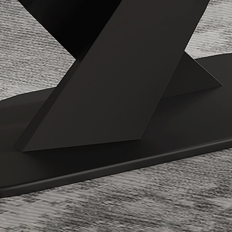 Sintered Stone Top Dining Table Rectangle Table with Metal Black Pedestal Base Clearhalo ' dining_table' 'Dining Tables & Seating' 'Dining Tables' 'furn' 'furn_dining_table' 'Furniture' 'furniture_dining_table' 'Kitchen & Dining Furniture' 'kitchen&dining_furn' 'kitchen' 'kitchen_dining_table' 3739883