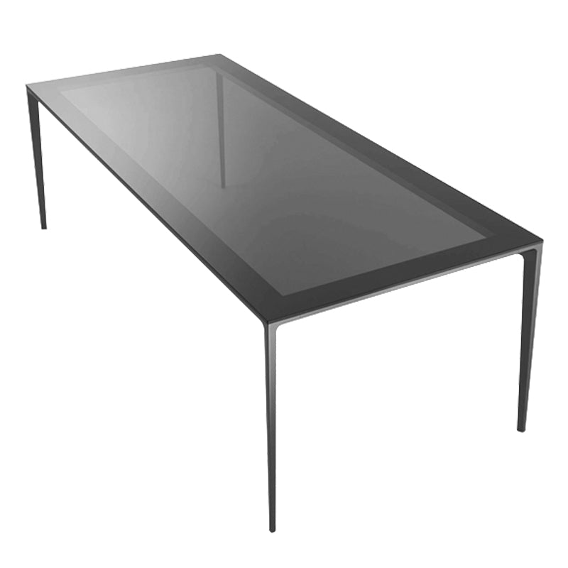 Contemporary Style Tempered Glass Dining Table 4 Legs Aluminum Alloy Base Rectangle Table for Home Without Chairs Clearhalo ' dining_table' 'Dining Tables & Seating' 'Dining Tables' 'furn' 'furn_dining_table' 'Furniture' 'furniture_dining_table' 'Kitchen & Dining Furniture' 'kitchen&dining_furn' 'kitchen' 'kitchen_dining_table' 3739905