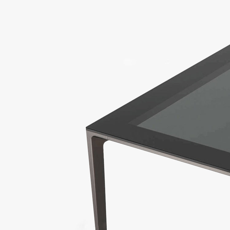Contemporary Style Tempered Glass Dining Table 4 Legs Aluminum Alloy Base Rectangle Table for Home Clearhalo ' dining_table' 'Dining Tables & Seating' 'Dining Tables' 'furn' 'furn_dining_table' 'Furniture' 'furniture_dining_table' 'Kitchen & Dining Furniture' 'kitchen&dining_furn' 'kitchen' 'kitchen_dining_table' 3739907