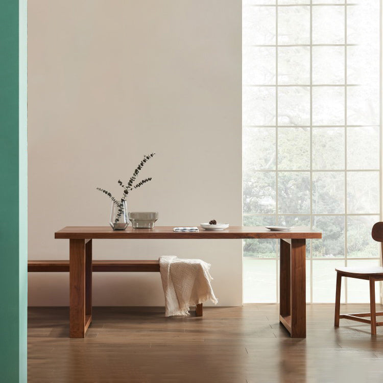 Minimalist Wood Rectangle Shape Dining Table Standard Kitchen Dining Table with Double Pedestal Base Clearhalo ' dining_table' 'Dining Tables & Seating' 'Dining Tables' 'furn' 'furn_dining_table' 'Furniture' 'furniture_dining_table' 'Kitchen & Dining Furniture' 'kitchen&dining_furn' 'kitchen' 'kitchen_dining_table' 3739909