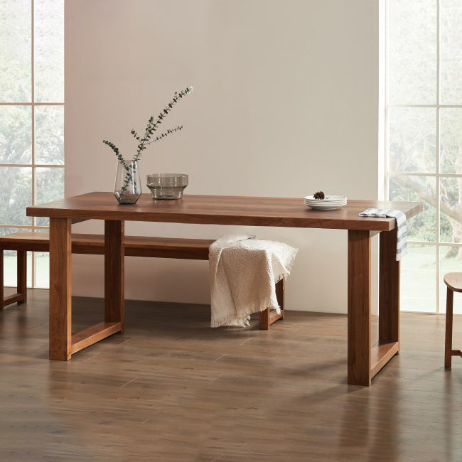 Minimalist Wood Rectangle Shape Dining Table Standard Kitchen Dining Table with Double Pedestal Base Clearhalo ' dining_table' 'Dining Tables & Seating' 'Dining Tables' 'furn' 'furn_dining_table' 'Furniture' 'furniture_dining_table' 'Kitchen & Dining Furniture' 'kitchen&dining_furn' 'kitchen' 'kitchen_dining_table' 3739916