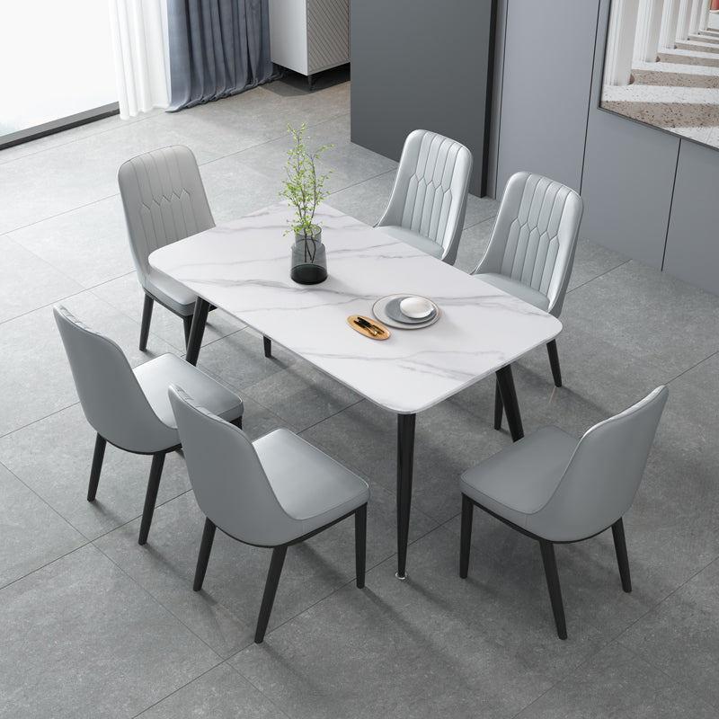 Modern Rectangle Shape White Dining Table Sintered Stone Dining Table with 4 Legs Base Clearhalo ' dining_table' 'Dining Tables & Seating' 'Dining Tables' 'furn' 'furn_dining_table' 'Furniture' 'furniture_dining_table' 'Kitchen & Dining Furniture' 'kitchen&dining_furn' 'kitchen' 'kitchen_dining_table' 3739975