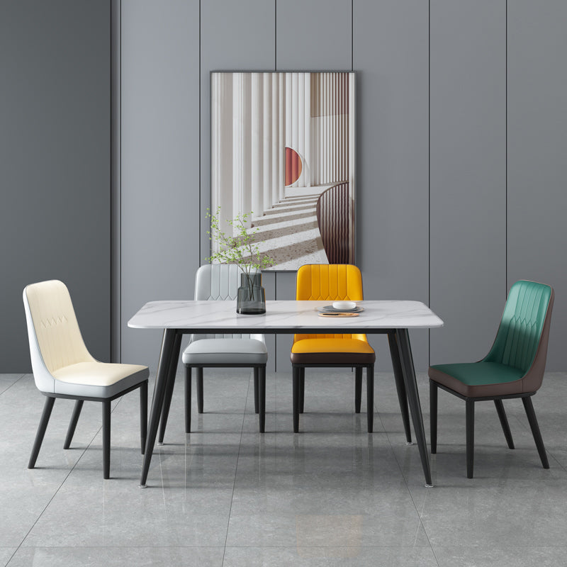 Modern Rectangle Shape White Dining Table Sintered Stone Dining Table with 4 Legs Base Without Chairs Clearhalo ' dining_table' 'Dining Tables & Seating' 'Dining Tables' 'furn' 'furn_dining_table' 'Furniture' 'furniture_dining_table' 'Kitchen & Dining Furniture' 'kitchen&dining_furn' 'kitchen' 'kitchen_dining_table' 3739976