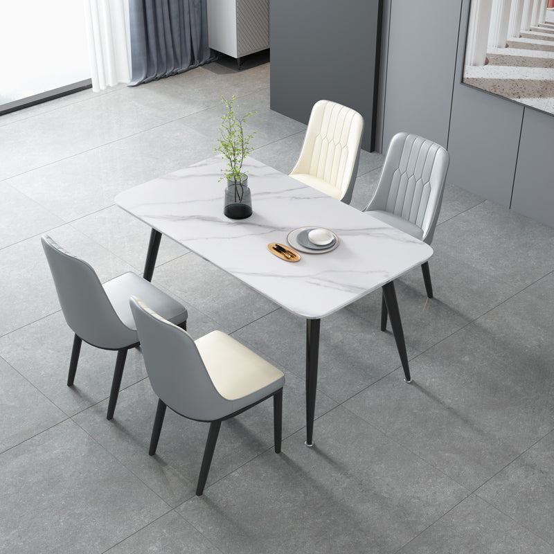 Modern Rectangle Shape White Dining Table Sintered Stone Dining Table with 4 Legs Base Clearhalo ' dining_table' 'Dining Tables & Seating' 'Dining Tables' 'furn' 'furn_dining_table' 'Furniture' 'furniture_dining_table' 'Kitchen & Dining Furniture' 'kitchen&dining_furn' 'kitchen' 'kitchen_dining_table' 3739977