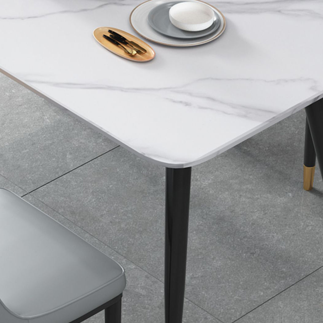 Modern Rectangle Shape White Dining Table Sintered Stone Dining Table with 4 Legs Base Clearhalo ' dining_table' 'Dining Tables & Seating' 'Dining Tables' 'furn' 'furn_dining_table' 'Furniture' 'furniture_dining_table' 'Kitchen & Dining Furniture' 'kitchen&dining_furn' 'kitchen' 'kitchen_dining_table' 3739980