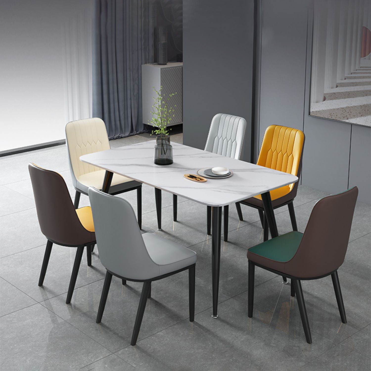 Modern Rectangle Shape White Dining Table Sintered Stone Dining Table with 4 Legs Base Clearhalo ' dining_table' 'Dining Tables & Seating' 'Dining Tables' 'furn' 'furn_dining_table' 'Furniture' 'furniture_dining_table' 'Kitchen & Dining Furniture' 'kitchen&dining_furn' 'kitchen' 'kitchen_dining_table' 3739983