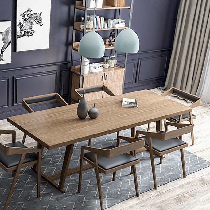 Rectangle Trestle Base Modern Dining Table Wood Color Fixed Table with Solid Wood Clearhalo ' dining_table' 'Dining Tables & Seating' 'Dining Tables' 'furn' 'furn_dining_table' 'Furniture' 'furniture_dining_table' 'Kitchen & Dining Furniture' 'kitchen&dining_furn' 'kitchen' 'kitchen_dining_table' 3739985
