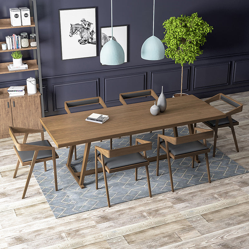Rectangle Trestle Base Modern Dining Table Wood Color Fixed Table with Solid Wood Clearhalo ' dining_table' 'Dining Tables & Seating' 'Dining Tables' 'furn' 'furn_dining_table' 'Furniture' 'furniture_dining_table' 'Kitchen & Dining Furniture' 'kitchen&dining_furn' 'kitchen' 'kitchen_dining_table' 3739986