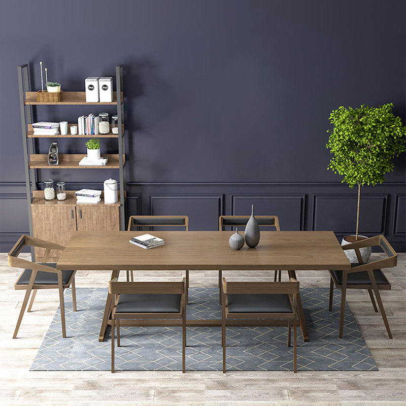 Rectangle Trestle Base Modern Dining Table Wood Color Fixed Table with Solid Wood Clearhalo ' dining_table' 'Dining Tables & Seating' 'Dining Tables' 'furn' 'furn_dining_table' 'Furniture' 'furniture_dining_table' 'Kitchen & Dining Furniture' 'kitchen&dining_furn' 'kitchen' 'kitchen_dining_table' 3739987