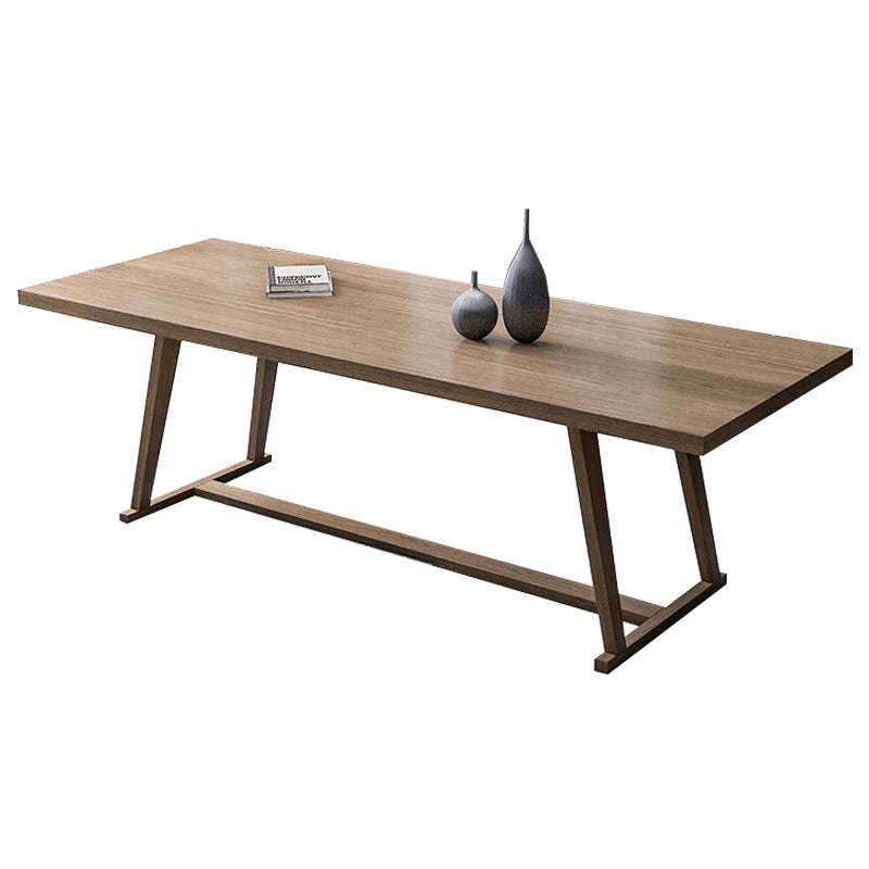 Rectangle Trestle Base Modern Dining Table Wood Color Fixed Table with Solid Wood Without Chairs Clearhalo ' dining_table' 'Dining Tables & Seating' 'Dining Tables' 'furn' 'furn_dining_table' 'Furniture' 'furniture_dining_table' 'Kitchen & Dining Furniture' 'kitchen&dining_furn' 'kitchen' 'kitchen_dining_table' 3739989