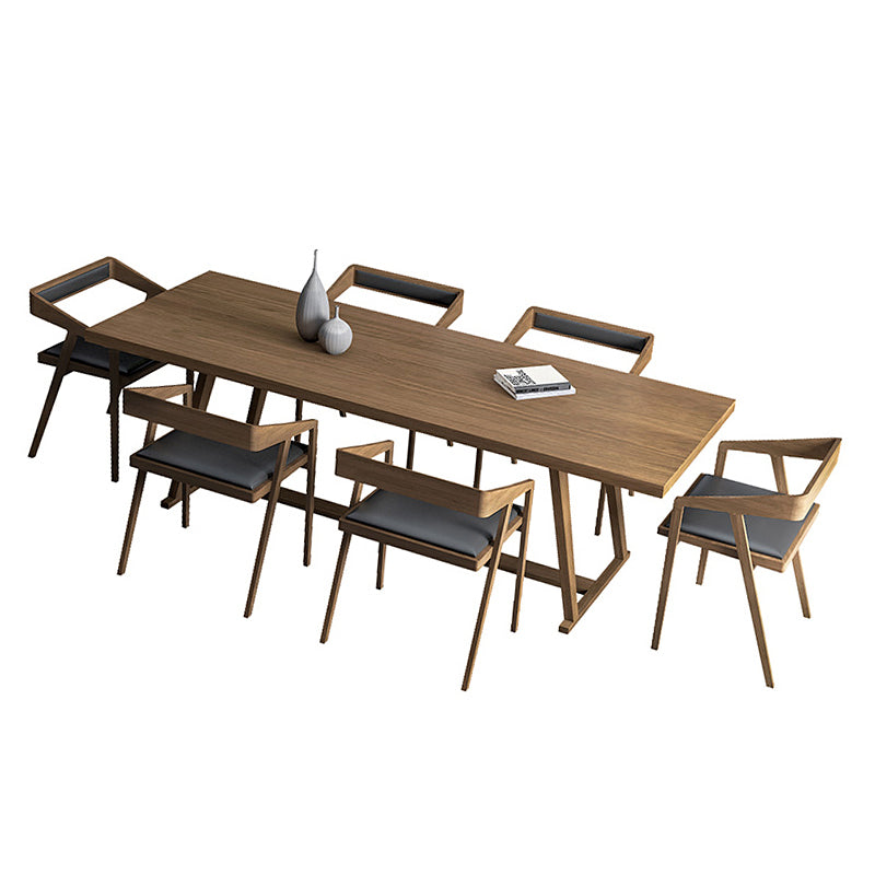 Rectangle Trestle Base Modern Dining Table Wood Color Fixed Table with Solid Wood Clearhalo ' dining_table' 'Dining Tables & Seating' 'Dining Tables' 'furn' 'furn_dining_table' 'Furniture' 'furniture_dining_table' 'Kitchen & Dining Furniture' 'kitchen&dining_furn' 'kitchen' 'kitchen_dining_table' 3739990