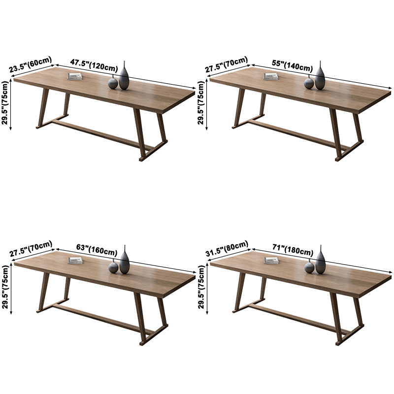 Rectangle Trestle Base Modern Dining Table Wood Color Fixed Table with Solid Wood Clearhalo ' dining_table' 'Dining Tables & Seating' 'Dining Tables' 'furn' 'furn_dining_table' 'Furniture' 'furniture_dining_table' 'Kitchen & Dining Furniture' 'kitchen&dining_furn' 'kitchen' 'kitchen_dining_table' 3739991