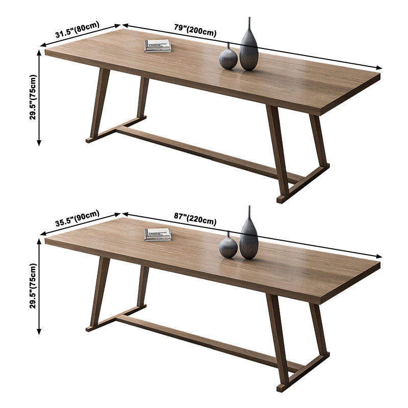 Rectangle Trestle Base Modern Dining Table Wood Color Fixed Table with Solid Wood Clearhalo ' dining_table' 'Dining Tables & Seating' 'Dining Tables' 'furn' 'furn_dining_table' 'Furniture' 'furniture_dining_table' 'Kitchen & Dining Furniture' 'kitchen&dining_furn' 'kitchen' 'kitchen_dining_table' 3739992