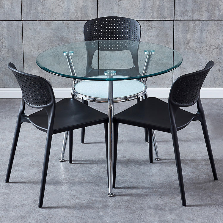 Modern Round Dining Room Table Clear Tempered Glass Table with Pedestal Base Clearhalo ' dining_table' 'Dining Tables & Seating' 'Dining Tables' 'furn' 'furn_dining_table' 'Furniture' 'furniture_dining_table' 'Kitchen & Dining Furniture' 'kitchen&dining_furn' 'kitchen' 'kitchen_dining_table' 3740000