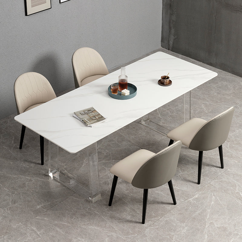 Sintered Stone Top Dining Table Rectangle Dining Table with Acrylic Double Pedestal Base Clearhalo ' dining_table' 'Dining Tables & Seating' 'Dining Tables' 'furn' 'furn_dining_table' 'Furniture' 'furniture_dining_table' 'Kitchen & Dining Furniture' 'kitchen&dining_furn' 'kitchen' 'kitchen_dining_table' 3740009