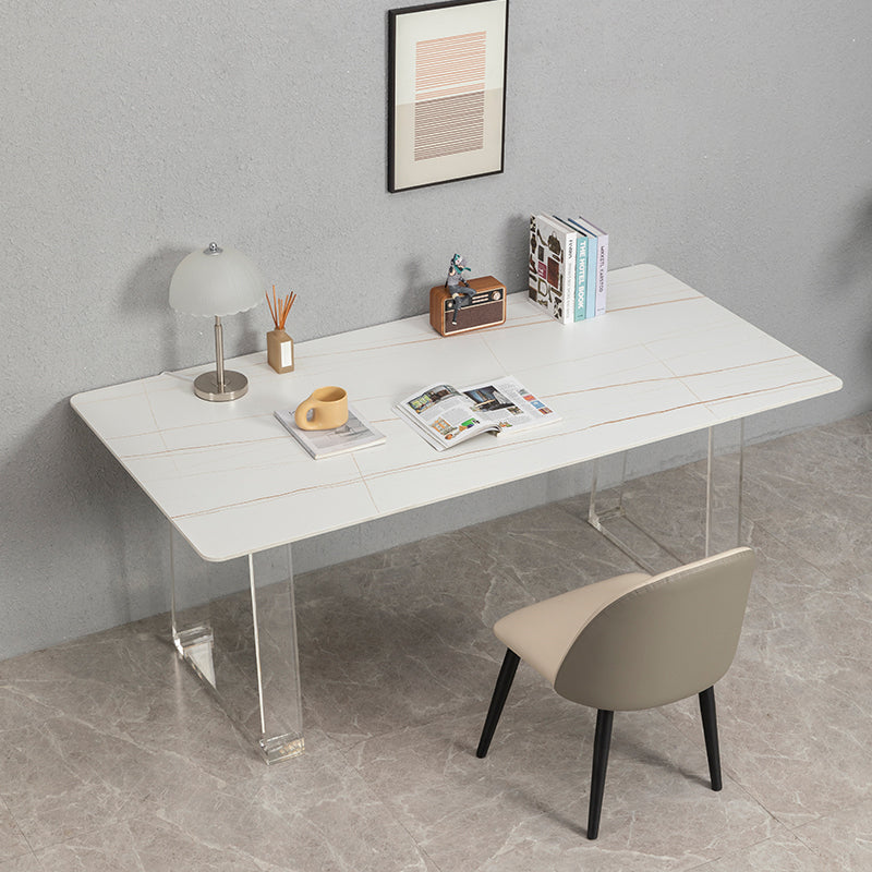 Sintered Stone Top Dining Table Rectangle Dining Table with Acrylic Double Pedestal Base Clearhalo ' dining_table' 'Dining Tables & Seating' 'Dining Tables' 'furn' 'furn_dining_table' 'Furniture' 'furniture_dining_table' 'Kitchen & Dining Furniture' 'kitchen&dining_furn' 'kitchen' 'kitchen_dining_table' 3740011