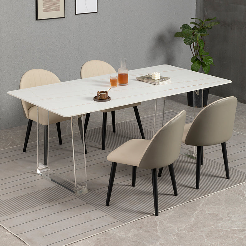 Sintered Stone Top Dining Table Rectangle Dining Table with Acrylic Double Pedestal Base Clearhalo ' dining_table' 'Dining Tables & Seating' 'Dining Tables' 'furn' 'furn_dining_table' 'Furniture' 'furniture_dining_table' 'Kitchen & Dining Furniture' 'kitchen&dining_furn' 'kitchen' 'kitchen_dining_table' 3740012