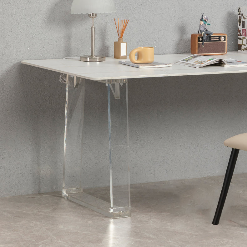 Sintered Stone Top Dining Table Rectangle Dining Table with Acrylic Double Pedestal Base Clearhalo ' dining_table' 'Dining Tables & Seating' 'Dining Tables' 'furn' 'furn_dining_table' 'Furniture' 'furniture_dining_table' 'Kitchen & Dining Furniture' 'kitchen&dining_furn' 'kitchen' 'kitchen_dining_table' 3740017