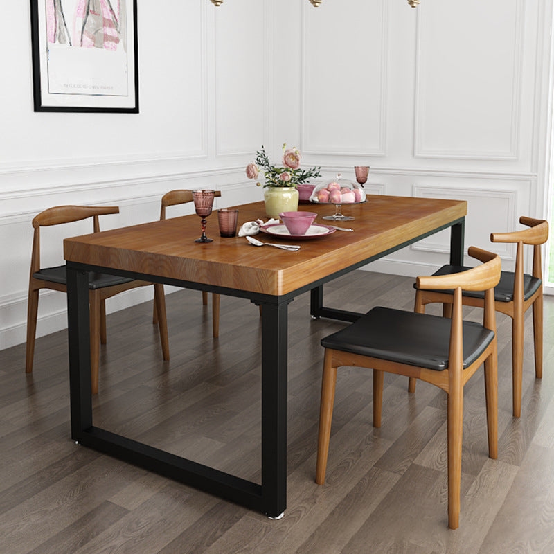 Industrial Rectangle Dining Table Pine Solid Wood Table with Black Double Pedestal for Dining Room Clearhalo ' dining_table' 'Dining Tables & Seating' 'Dining Tables' 'furn' 'furn_dining_table' 'Furniture' 'furniture_dining_table' 'Kitchen & Dining Furniture' 'kitchen&dining_furn' 'kitchen' 'kitchen_dining_table' 3740055