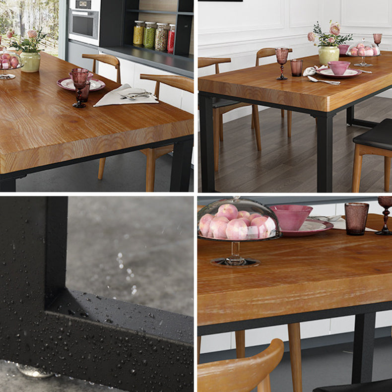 Industrial Rectangle Dining Table Pine Solid Wood Table with Black Double Pedestal for Dining Room Clearhalo ' dining_table' 'Dining Tables & Seating' 'Dining Tables' 'furn' 'furn_dining_table' 'Furniture' 'furniture_dining_table' 'Kitchen & Dining Furniture' 'kitchen&dining_furn' 'kitchen' 'kitchen_dining_table' 3740059