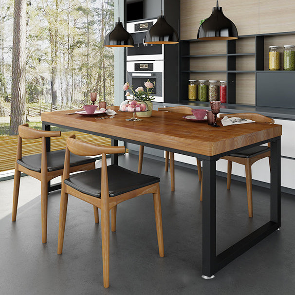 Industrial Rectangle Dining Table Pine Solid Wood Table with Black Double Pedestal for Dining Room Clearhalo ' dining_table' 'Dining Tables & Seating' 'Dining Tables' 'furn' 'furn_dining_table' 'Furniture' 'furniture_dining_table' 'Kitchen & Dining Furniture' 'kitchen&dining_furn' 'kitchen' 'kitchen_dining_table' 3740065