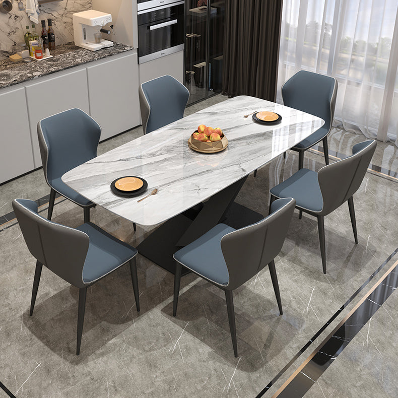 Metal Modern Rectangular Dining Table Sintered Stone Table with Pedestal Base Clearhalo ' dining_table' 'Dining Tables & Seating' 'Dining Tables' 'furn' 'furn_dining_table' 'Furniture' 'furniture_dining_table' 'Kitchen & Dining Furniture' 'kitchen&dining_furn' 'kitchen' 'kitchen_dining_table' 3740067