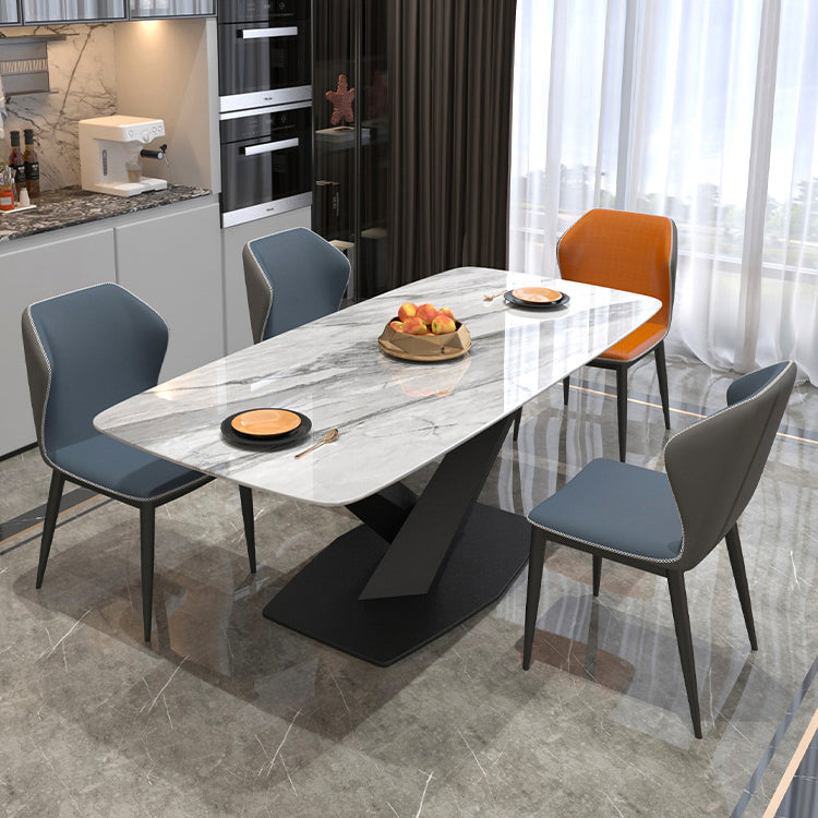 Metal Modern Rectangular Dining Table Sintered Stone Table with Pedestal Base Clearhalo ' dining_table' 'Dining Tables & Seating' 'Dining Tables' 'furn' 'furn_dining_table' 'Furniture' 'furniture_dining_table' 'Kitchen & Dining Furniture' 'kitchen&dining_furn' 'kitchen' 'kitchen_dining_table' 3740068