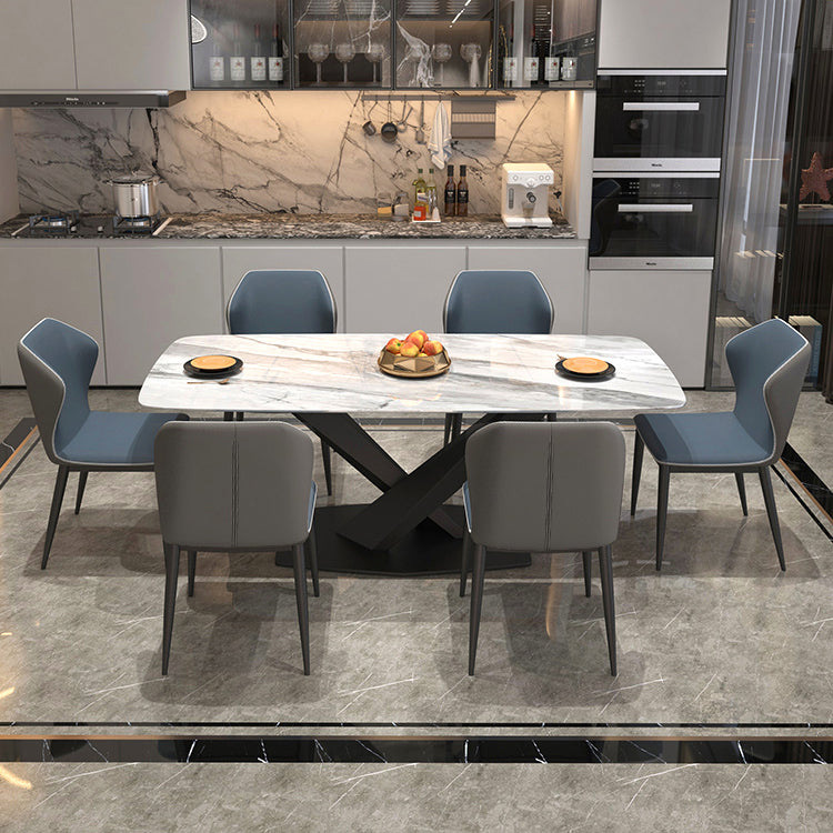 Metal Modern Rectangular Dining Table Sintered Stone Table with Pedestal Base Clearhalo ' dining_table' 'Dining Tables & Seating' 'Dining Tables' 'furn' 'furn_dining_table' 'Furniture' 'furniture_dining_table' 'Kitchen & Dining Furniture' 'kitchen&dining_furn' 'kitchen' 'kitchen_dining_table' 3740069