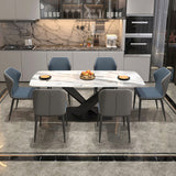 Metal Modern Rectangular Dining Table Sintered Stone Table with Pedestal Base Clearhalo ' dining_table' 'Dining Tables & Seating' 'Dining Tables' 'furn' 'furn_dining_table' 'Furniture' 'furniture_dining_table' 'Kitchen & Dining Furniture' 'kitchen&dining_furn' 'kitchen' 'kitchen_dining_table' 3740069