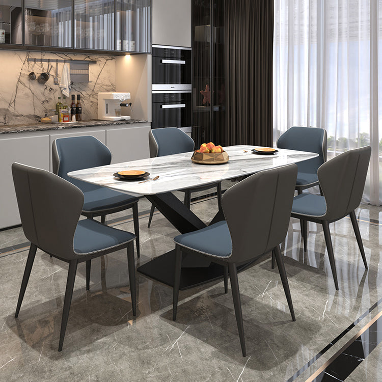 Metal Modern Rectangular Dining Table Sintered Stone Table with Pedestal Base Clearhalo ' dining_table' 'Dining Tables & Seating' 'Dining Tables' 'furn' 'furn_dining_table' 'Furniture' 'furniture_dining_table' 'Kitchen & Dining Furniture' 'kitchen&dining_furn' 'kitchen' 'kitchen_dining_table' 3740070
