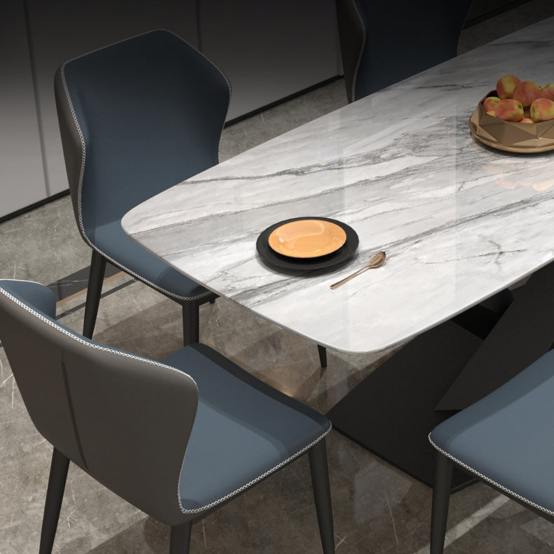 Metal Modern Rectangular Dining Table Sintered Stone Table with Pedestal Base Clearhalo ' dining_table' 'Dining Tables & Seating' 'Dining Tables' 'furn' 'furn_dining_table' 'Furniture' 'furniture_dining_table' 'Kitchen & Dining Furniture' 'kitchen&dining_furn' 'kitchen' 'kitchen_dining_table' 3740073