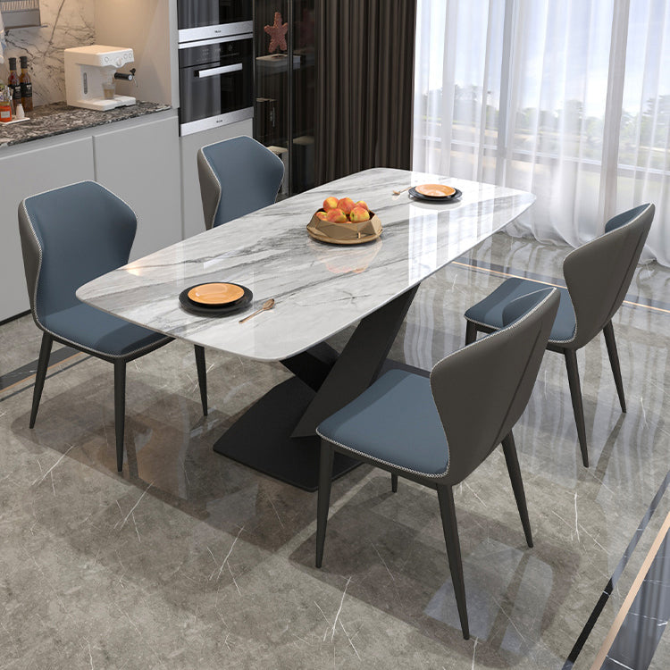 Metal Modern Rectangular Dining Table Sintered Stone Table with Pedestal Base Clearhalo ' dining_table' 'Dining Tables & Seating' 'Dining Tables' 'furn' 'furn_dining_table' 'Furniture' 'furniture_dining_table' 'Kitchen & Dining Furniture' 'kitchen&dining_furn' 'kitchen' 'kitchen_dining_table' 3740074
