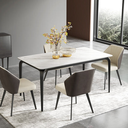 Contemporary Style Sintered Stone Dining Table 4 Legs Carbon Steel Base Rectangle Table for Home White Without Chairs Clearhalo ' dining_table' 'Dining Tables & Seating' 'Dining Tables' 'furn' 'furn_dining_table' 'Furniture' 'furniture_dining_table' 'Kitchen & Dining Furniture' 'kitchen&dining_furn' 'kitchen' 'kitchen_dining_table' 3740087