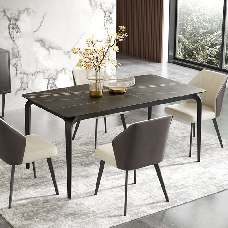 Contemporary Style Sintered Stone Dining Table 4 Legs Carbon Steel Base Rectangle Table for Home Black 70.9"L x 35.4"W x 29.5"H Without Chairs Clearhalo ' dining_table' 'Dining Tables & Seating' 'Dining Tables' 'furn' 'furn_dining_table' 'Furniture' 'furniture_dining_table' 'Kitchen & Dining Furniture' 'kitchen&dining_furn' 'kitchen' 'kitchen_dining_table' 3740090