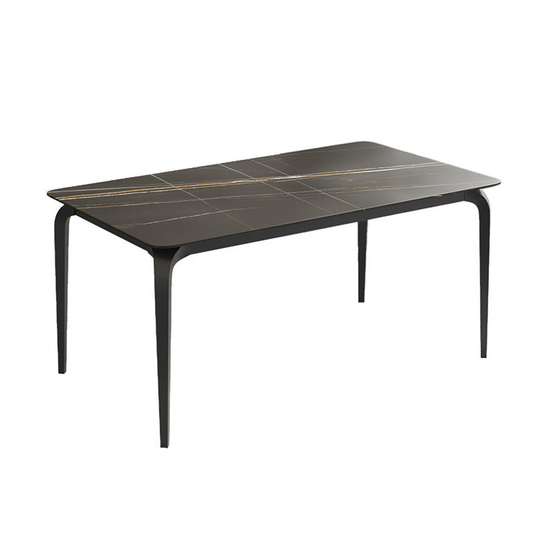 Contemporary Style Sintered Stone Dining Table 4 Legs Carbon Steel Base Rectangle Table for Home Black 55.1"L x 31.5"W x 29.5"H Without Chairs Clearhalo ' dining_table' 'Dining Tables & Seating' 'Dining Tables' 'furn' 'furn_dining_table' 'Furniture' 'furniture_dining_table' 'Kitchen & Dining Furniture' 'kitchen&dining_furn' 'kitchen' 'kitchen_dining_table' 3740091