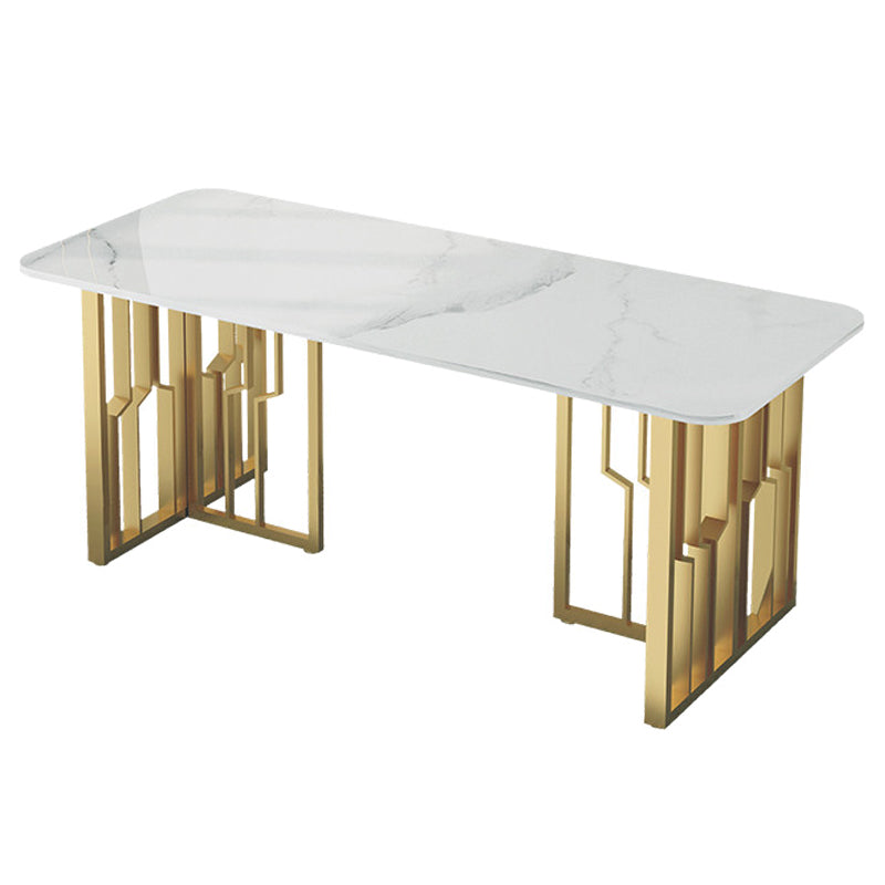 Metal Traditional Luxury Rectangle Indoor Table Sintered Stone Table for Kitchen and Dining Room White Without Chairs Clearhalo ' dining_table' 'Dining Tables & Seating' 'Dining Tables' 'furn' 'furn_dining_table' 'Furniture' 'furniture_dining_table' 'Kitchen & Dining Furniture' 'kitchen&dining_furn' 'kitchen' 'kitchen_dining_table' 3740101