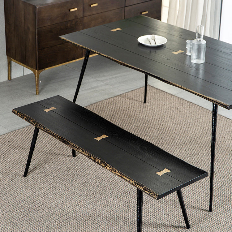 Industrial Rectangle Dining Room Table Oak Solid Wood Table with 4 Black Legs Clearhalo ' dining_table' 'Dining Tables & Seating' 'Dining Tables' 'furn' 'furn_dining_table' 'Furniture' 'furniture_dining_table' 'Kitchen & Dining Furniture' 'kitchen&dining_furn' 'kitchen' 'kitchen_dining_table' 3740112