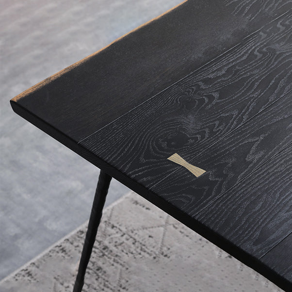Industrial Rectangle Dining Room Table Oak Solid Wood Table with 4 Black Legs Clearhalo ' dining_table' 'Dining Tables & Seating' 'Dining Tables' 'furn' 'furn_dining_table' 'Furniture' 'furniture_dining_table' 'Kitchen & Dining Furniture' 'kitchen&dining_furn' 'kitchen' 'kitchen_dining_table' 3740114