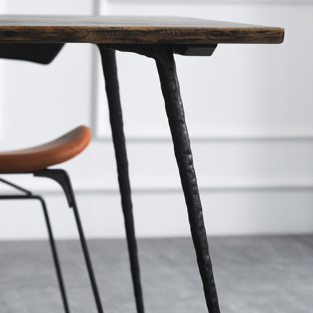 Industrial Rectangle Dining Room Table Oak Solid Wood Table with 4 Black Legs Clearhalo ' dining_table' 'Dining Tables & Seating' 'Dining Tables' 'furn' 'furn_dining_table' 'Furniture' 'furniture_dining_table' 'Kitchen & Dining Furniture' 'kitchen&dining_furn' 'kitchen' 'kitchen_dining_table' 3740115