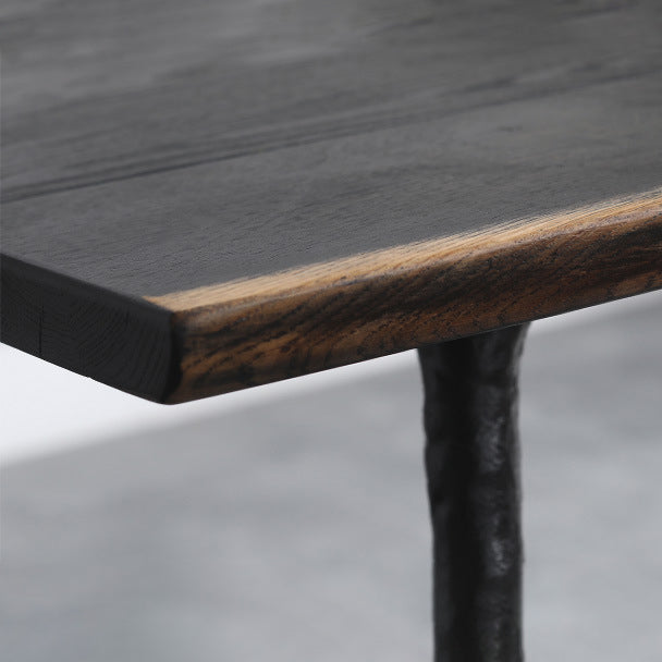 Industrial Rectangle Dining Room Table Oak Solid Wood Table with 4 Black Legs Clearhalo ' dining_table' 'Dining Tables & Seating' 'Dining Tables' 'furn' 'furn_dining_table' 'Furniture' 'furniture_dining_table' 'Kitchen & Dining Furniture' 'kitchen&dining_furn' 'kitchen' 'kitchen_dining_table' 3740116